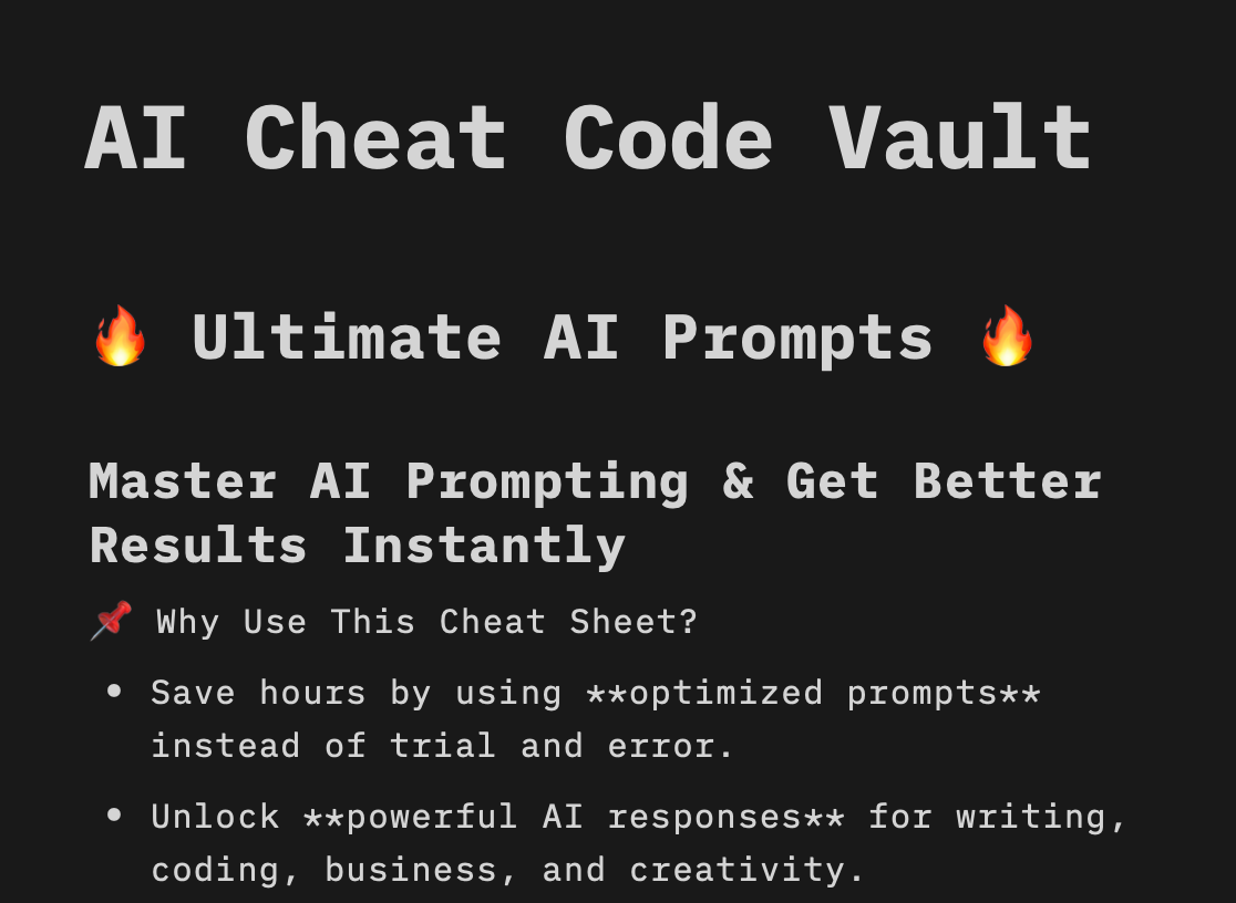 AI Cheat Code Vault โ 100+ Advanced AI Prompts & Strategies to Scale Your Life & Business